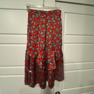 Red and Blue Tiered A-Line Midi Skirt